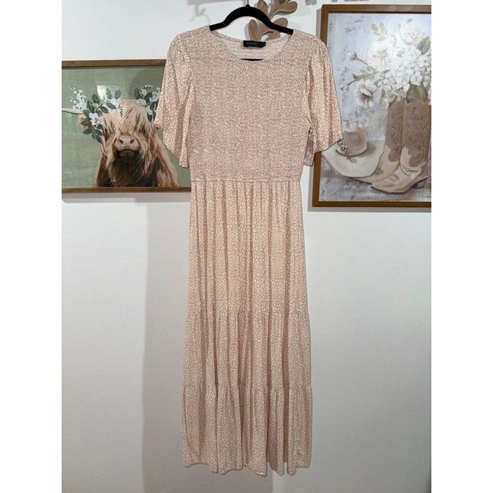 Maxi beige floral dress, size L